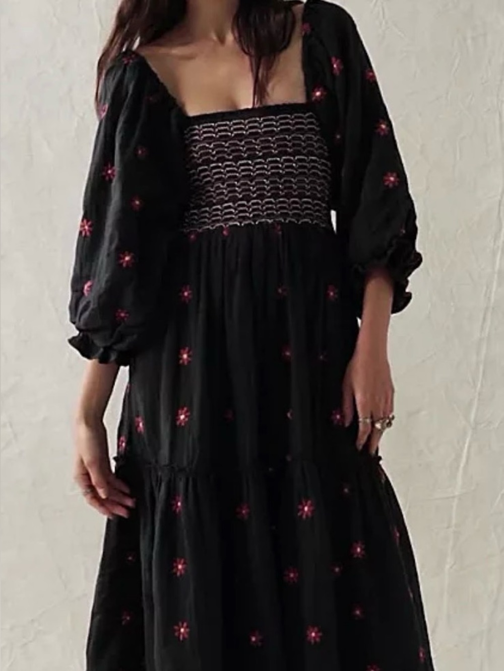 Free People Dahlia Embroidered Dress Size M in Black Colorway